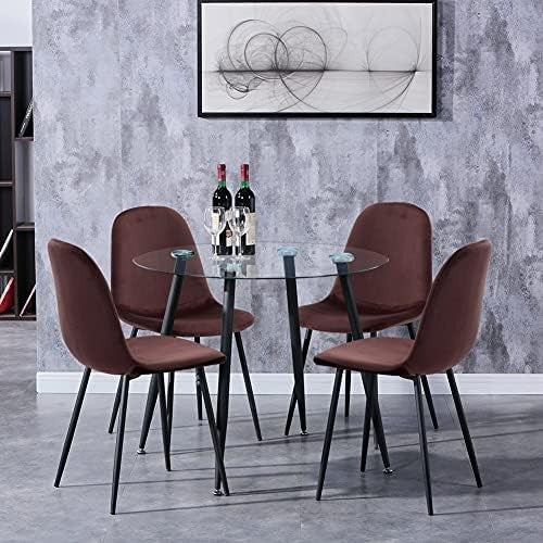 Round Glass Dining Table Black Metal Legs Modern 80cm Kitchen Table