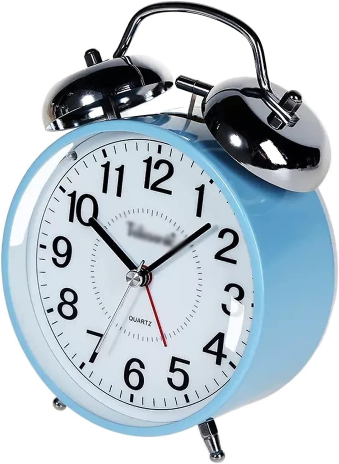 Vintage Twin Bell Alarm Clock Loud Silent Non-Ticking Blue Bedside