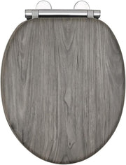 Grey Oak Effect Toilet Seat Soft Close MDF Quick Release Universal Fit 42x36cm