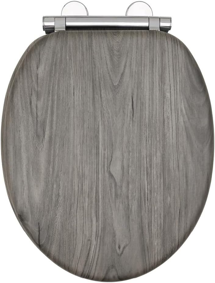 Grey Oak Effect Toilet Seat Soft Close MDF Quick Release Universal Fit 42x36cm