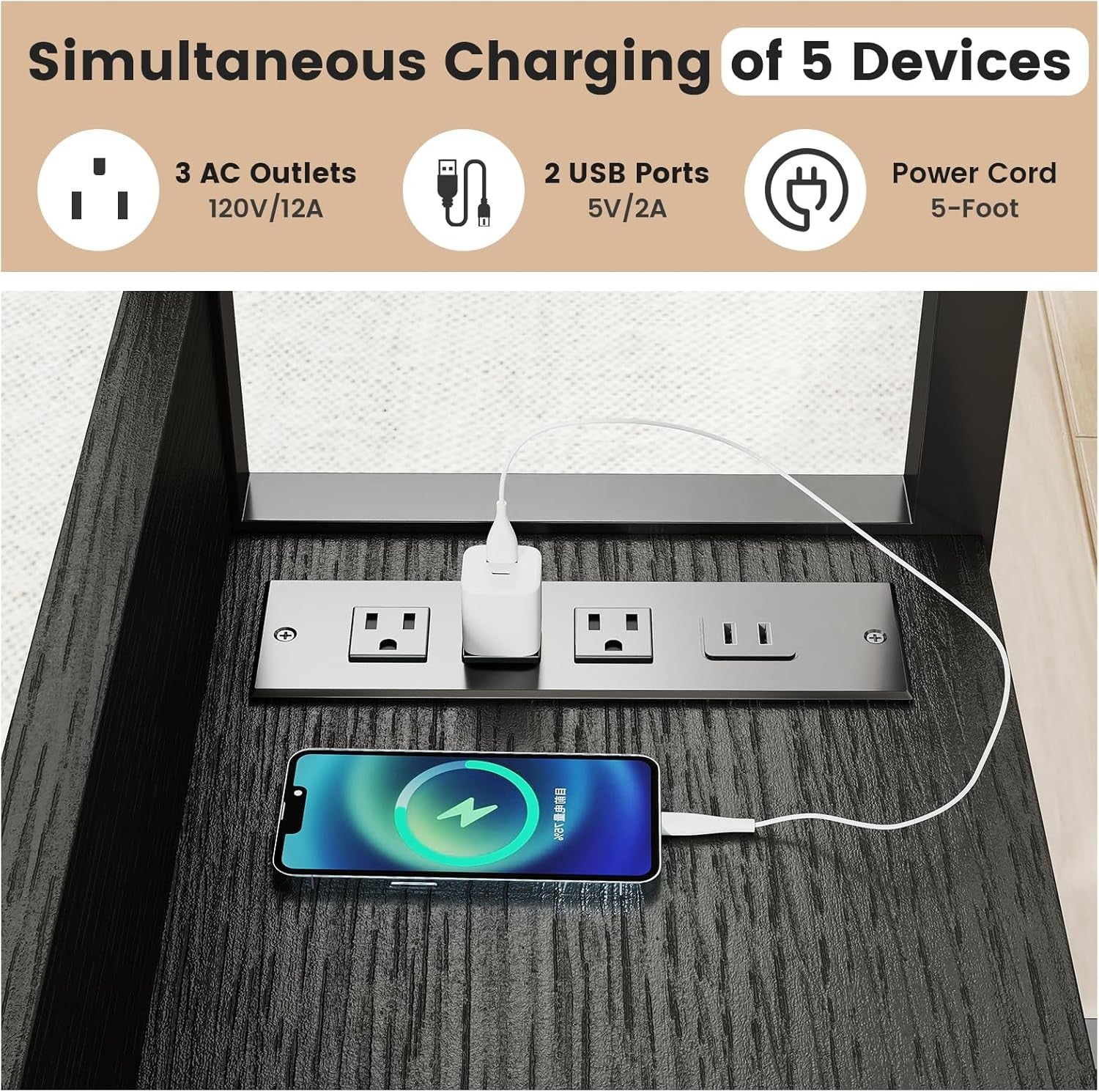 Adjustable Overbed Laptop Desk with Charging Station Wheels Storage Shelf