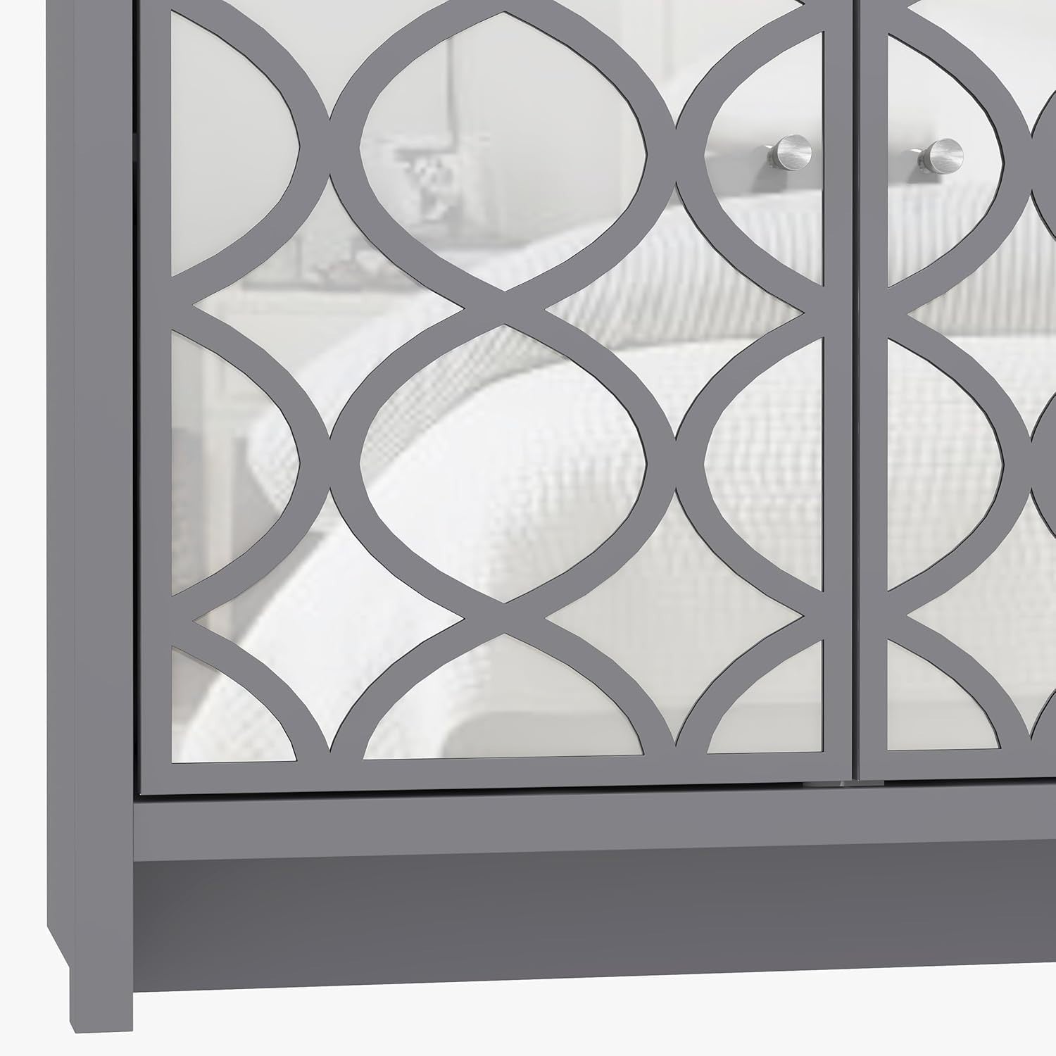 Grey Mirrored Sideboard Cabinet 3 Door Storage Unit for Hall or Lounge