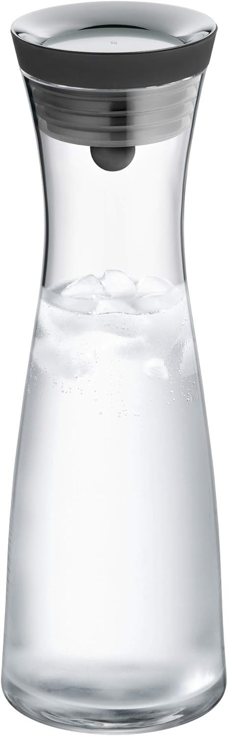 1L Glass Water Decanter with Stainless Steel Close-Up Lid – Slim 29cm Carafe