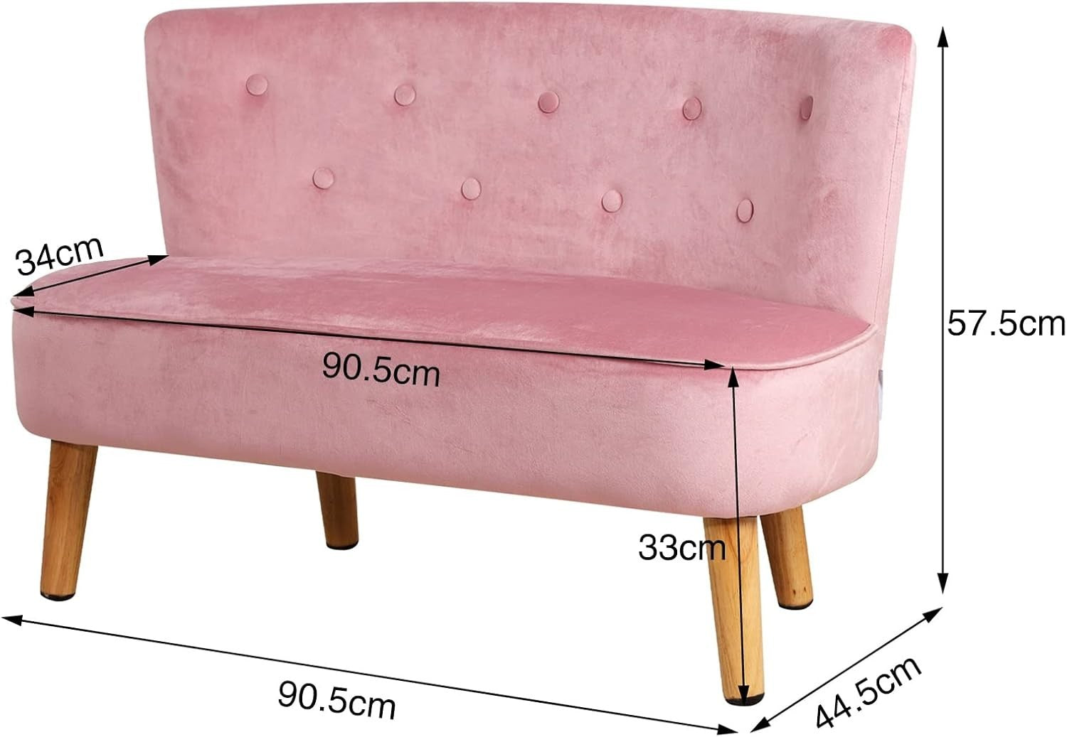 Soft Velvet Kids Sofa, 2-Seater Play Couch for Toddlers, Compact 90.5x44.5x57.5c