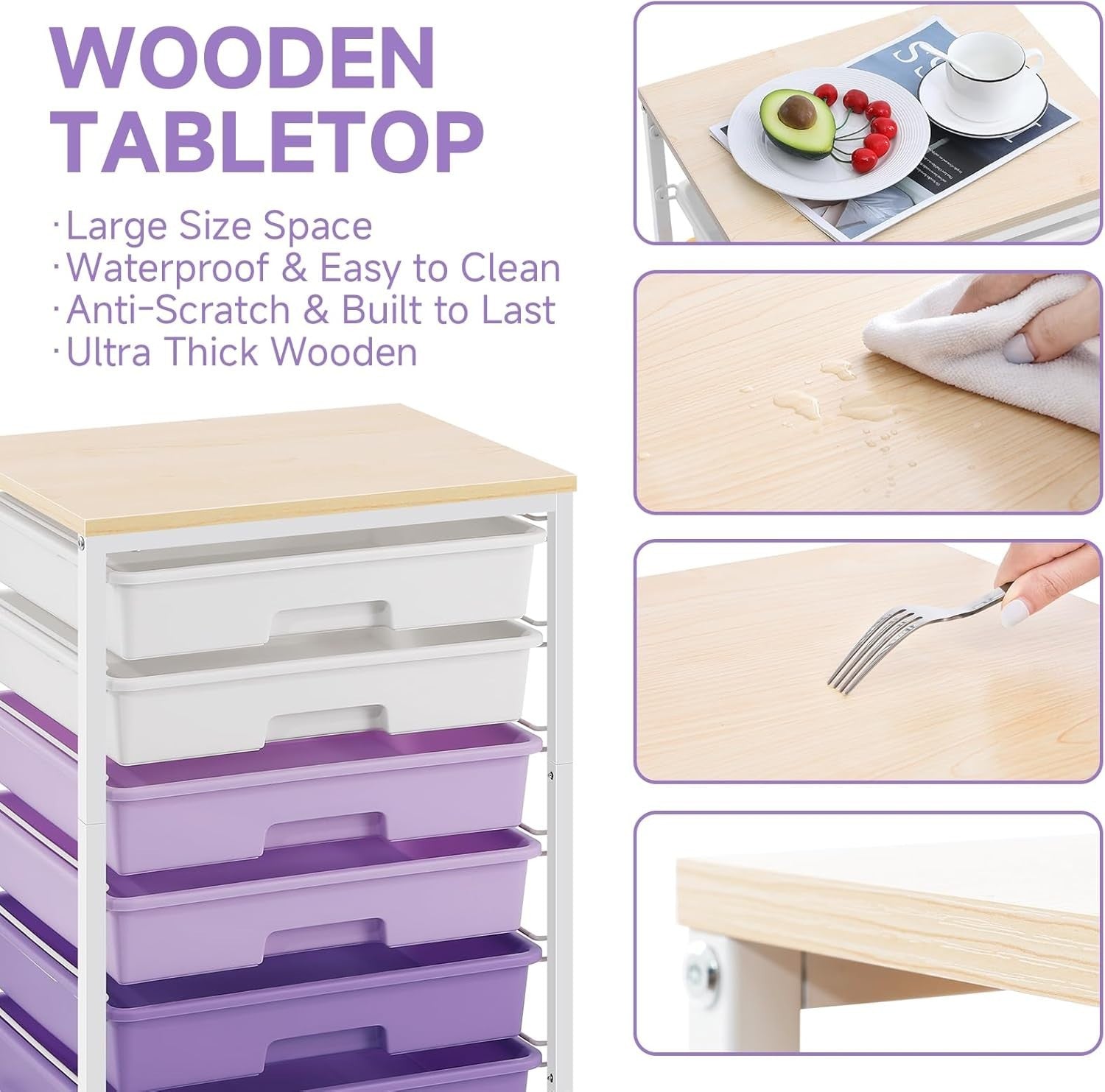 Purple 6 Drawer Rolling Storage Cart Utility Organizer Trolley Wheels