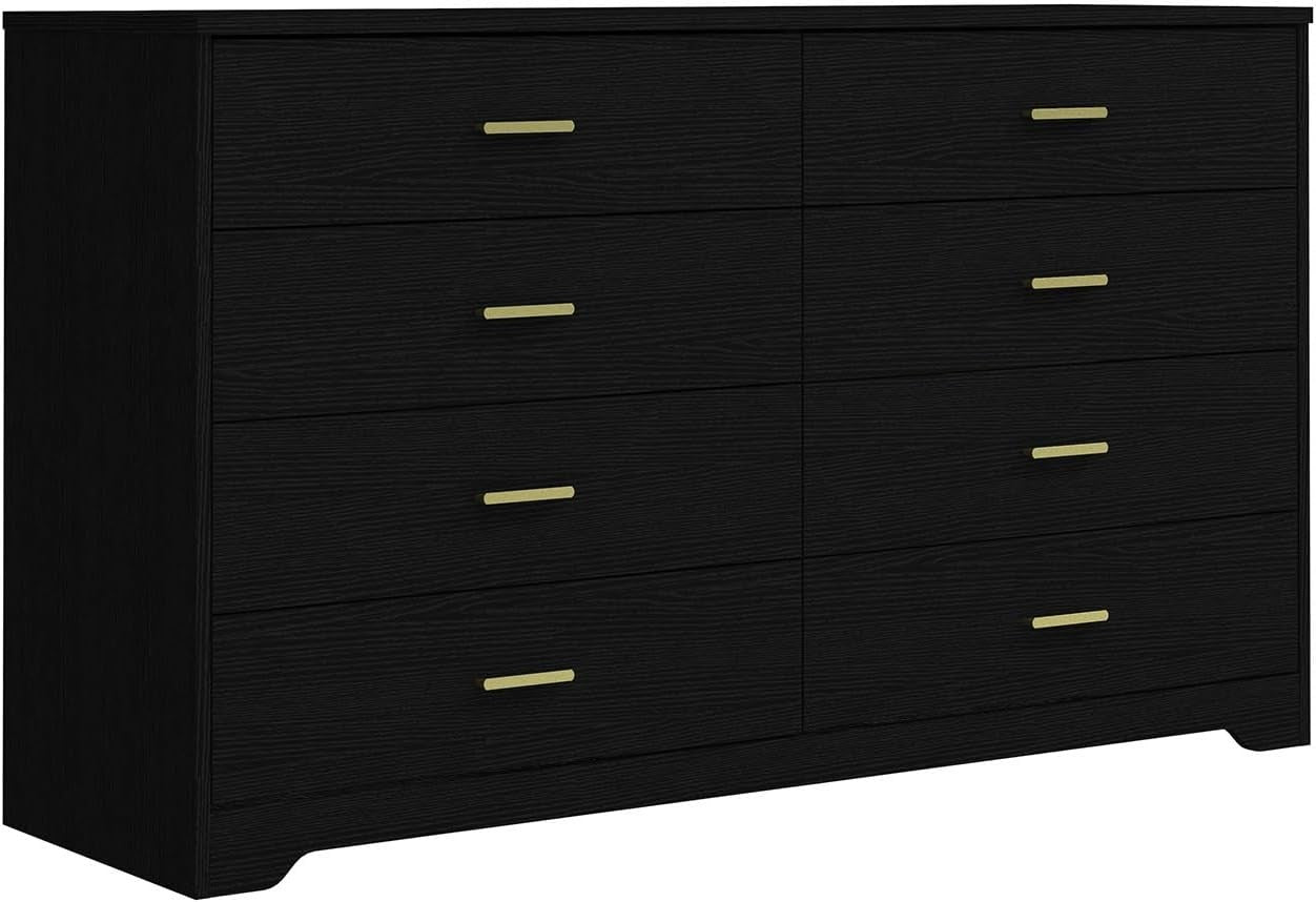 Modern Black Gloss 8-Drawer Wide Storage Chest Bedroom Furniture