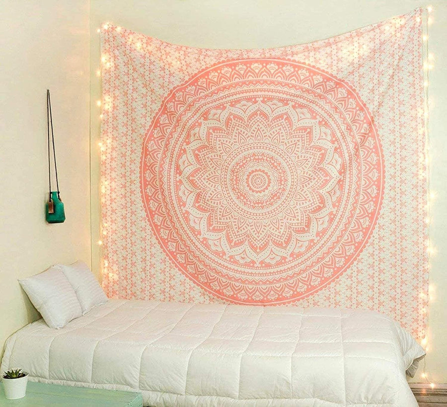 Rose Gold Ombre Mandala Tapestry 52x60in Boho Wall Hanging Cotton