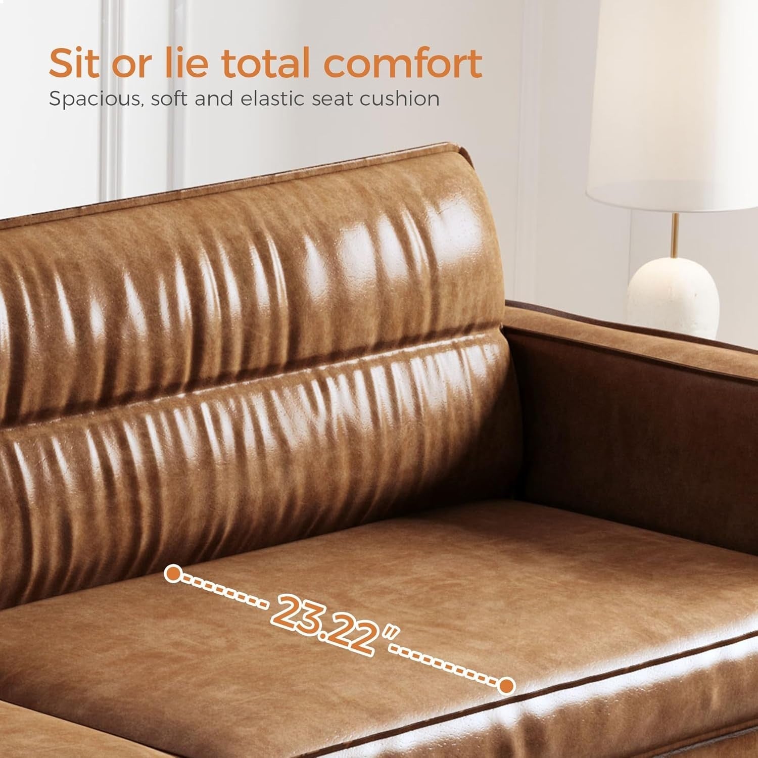 Luxury Brown Leather Sofa 3 Seater Modern Chesterfield Metal Legs 220cm
