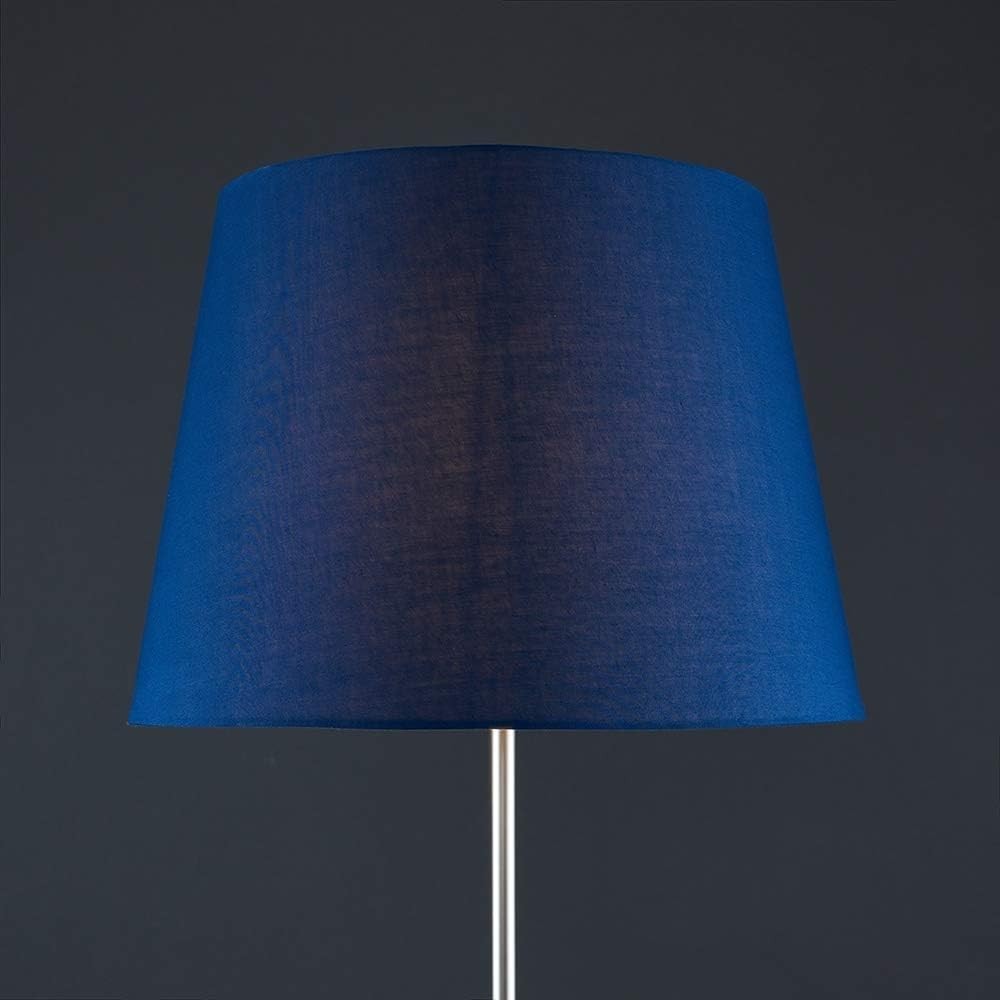 Modern Chrome Floor Lamp Large Navy Blue Tapered Shade LED Standing Light
