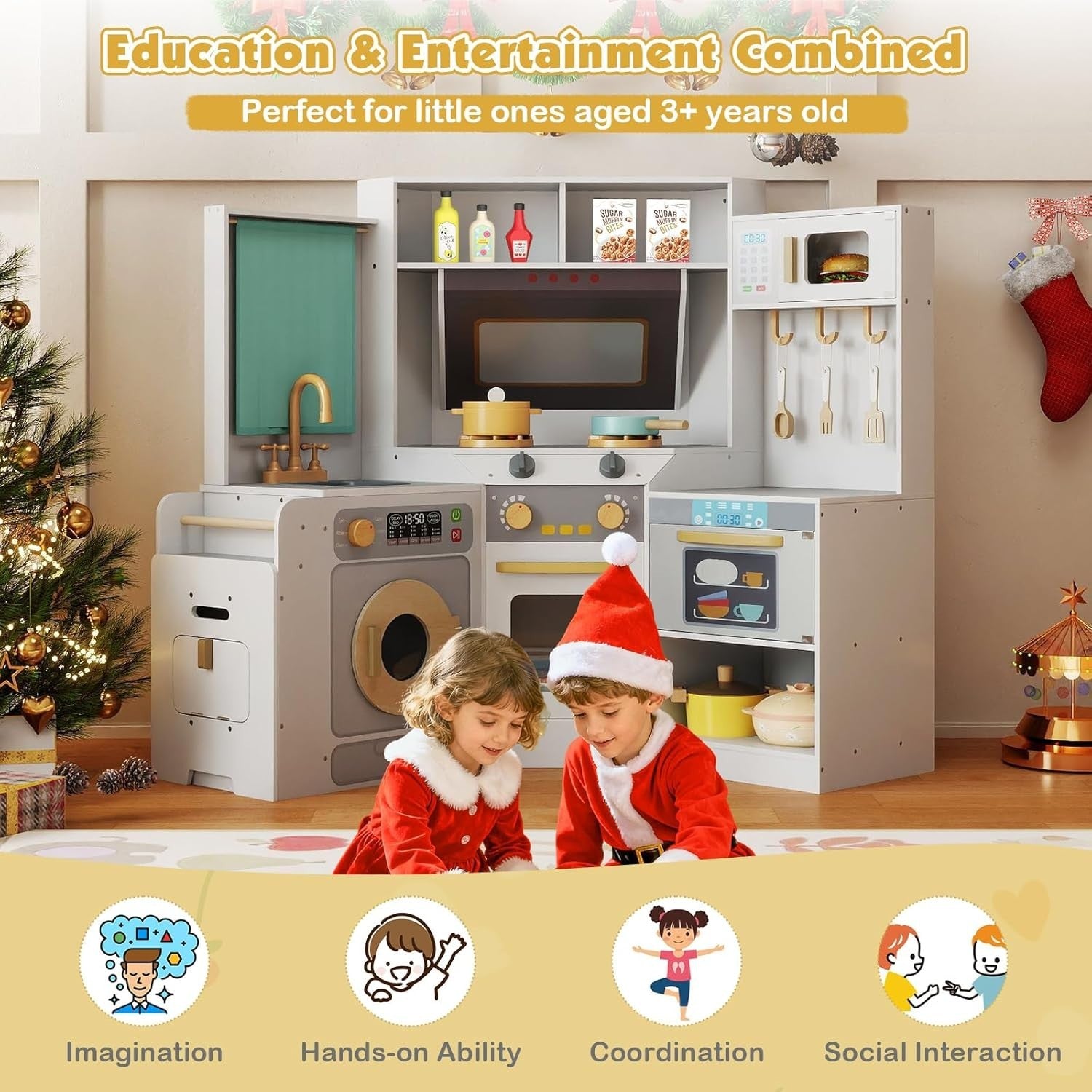 Corner Kids Play Kitchen Lights Sounds Washer Grey Chef Toy