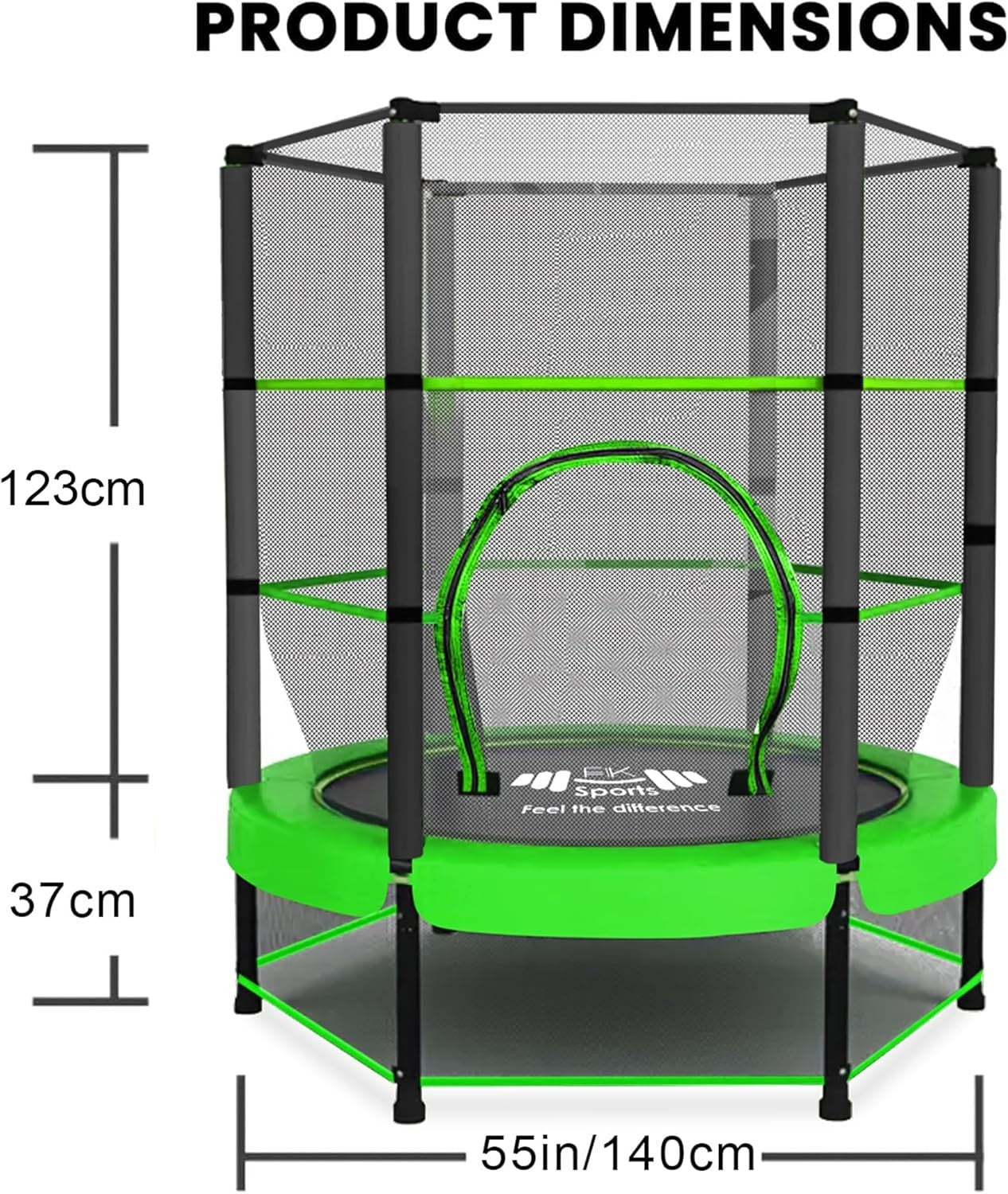 55” Kids Rebounder Trampoline w Safety Net Indoor Outdoor Ages 1–11