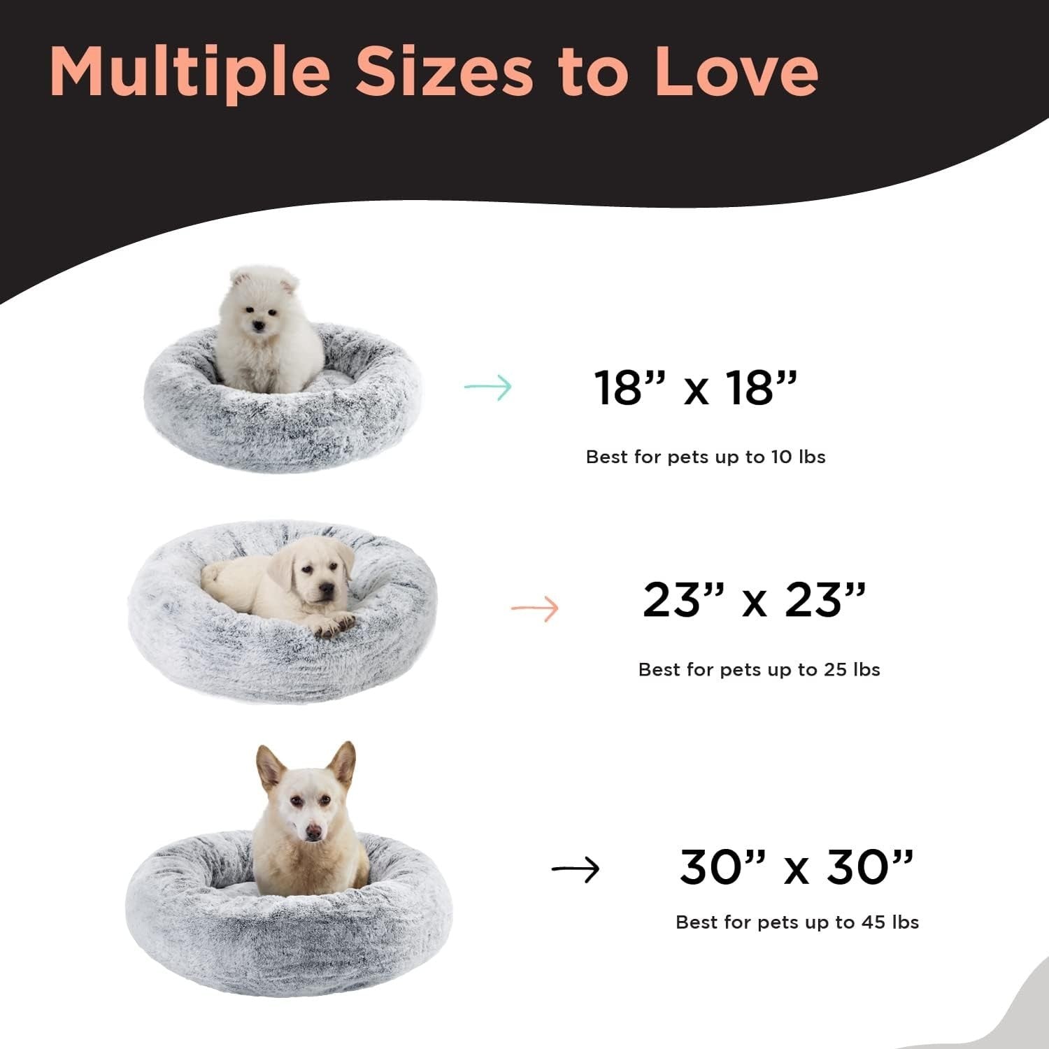 Calming Donut Dog Bed 23x23 Memory Foam Faux Fur Grey