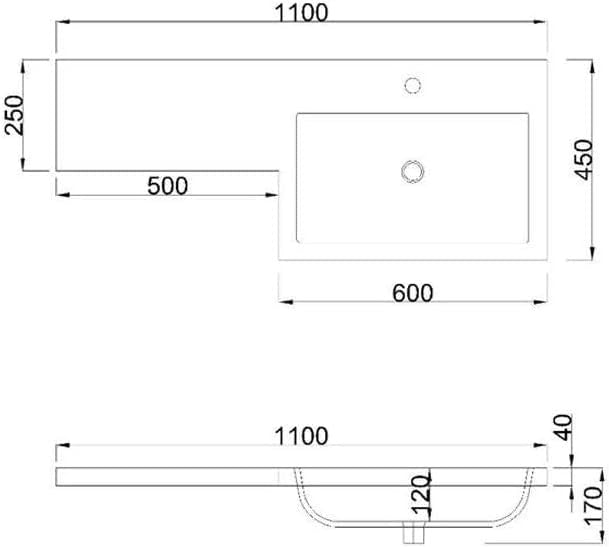 1100mm L Shape Left Hand Vanity Unit with Basin Sink & BTW Toilet Grey Finish