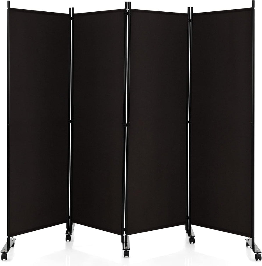 4-Panel Brown Folding Room Divider 224x30x172cm Privacy Screen Partition
