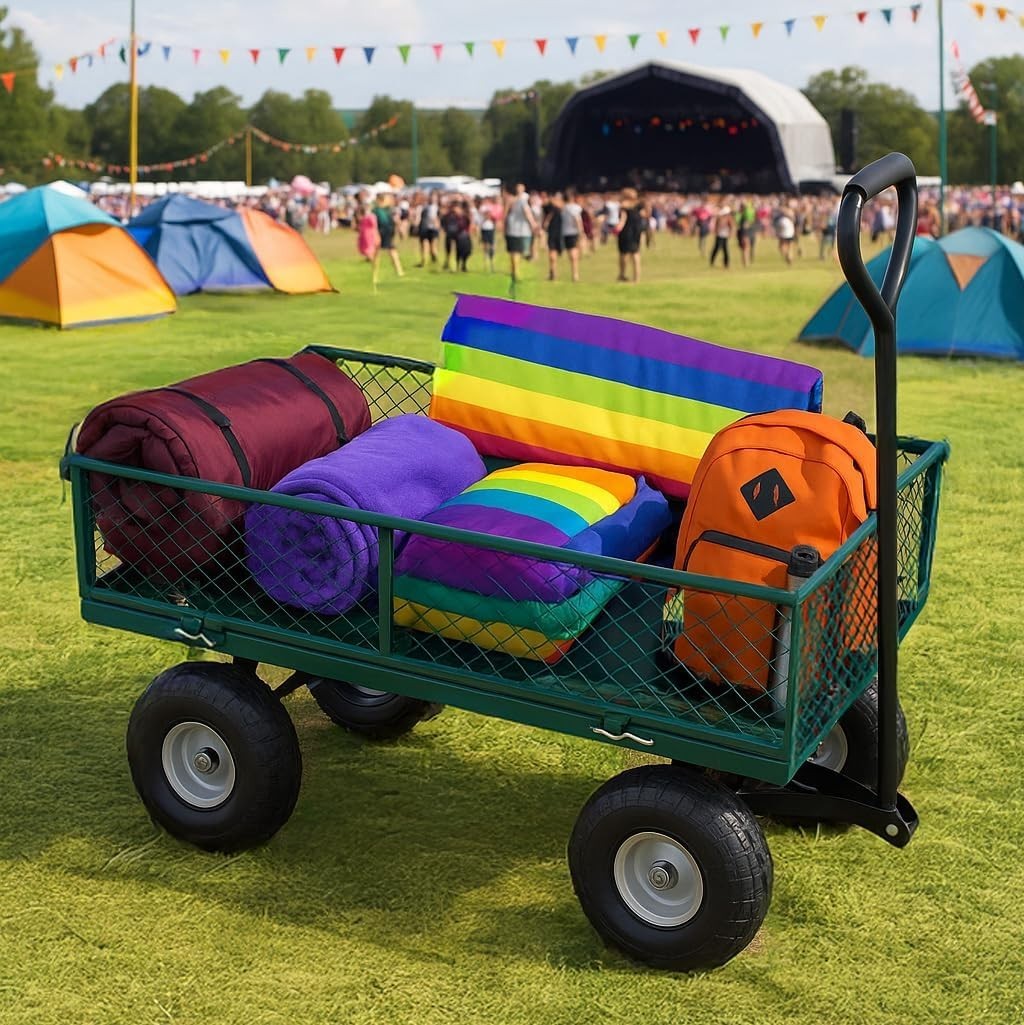 Heavy Duty Metal Garden Cart 320kg Festival Hand Truck Wagon Trolley 4 Wheels