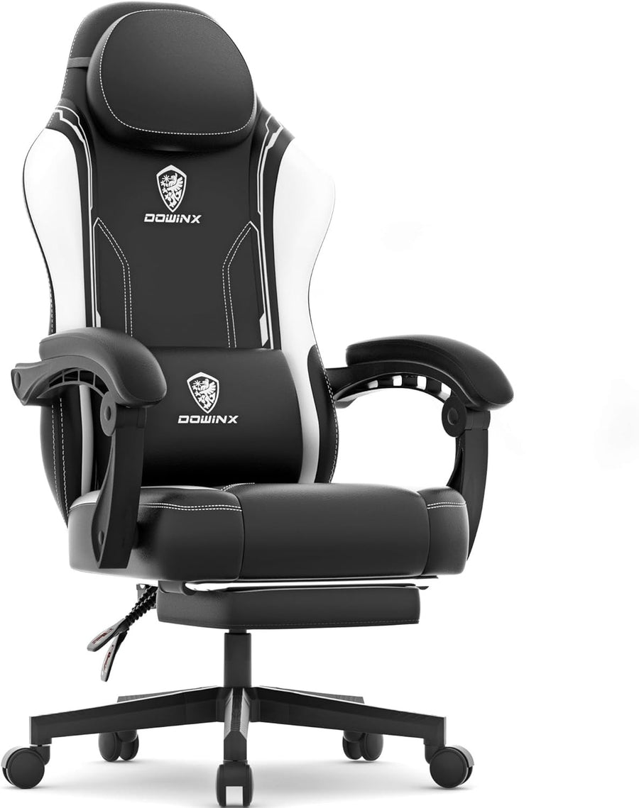 Ergonomic Gaming Chair w/ Pocket Spring Cushion Footrest Massage White