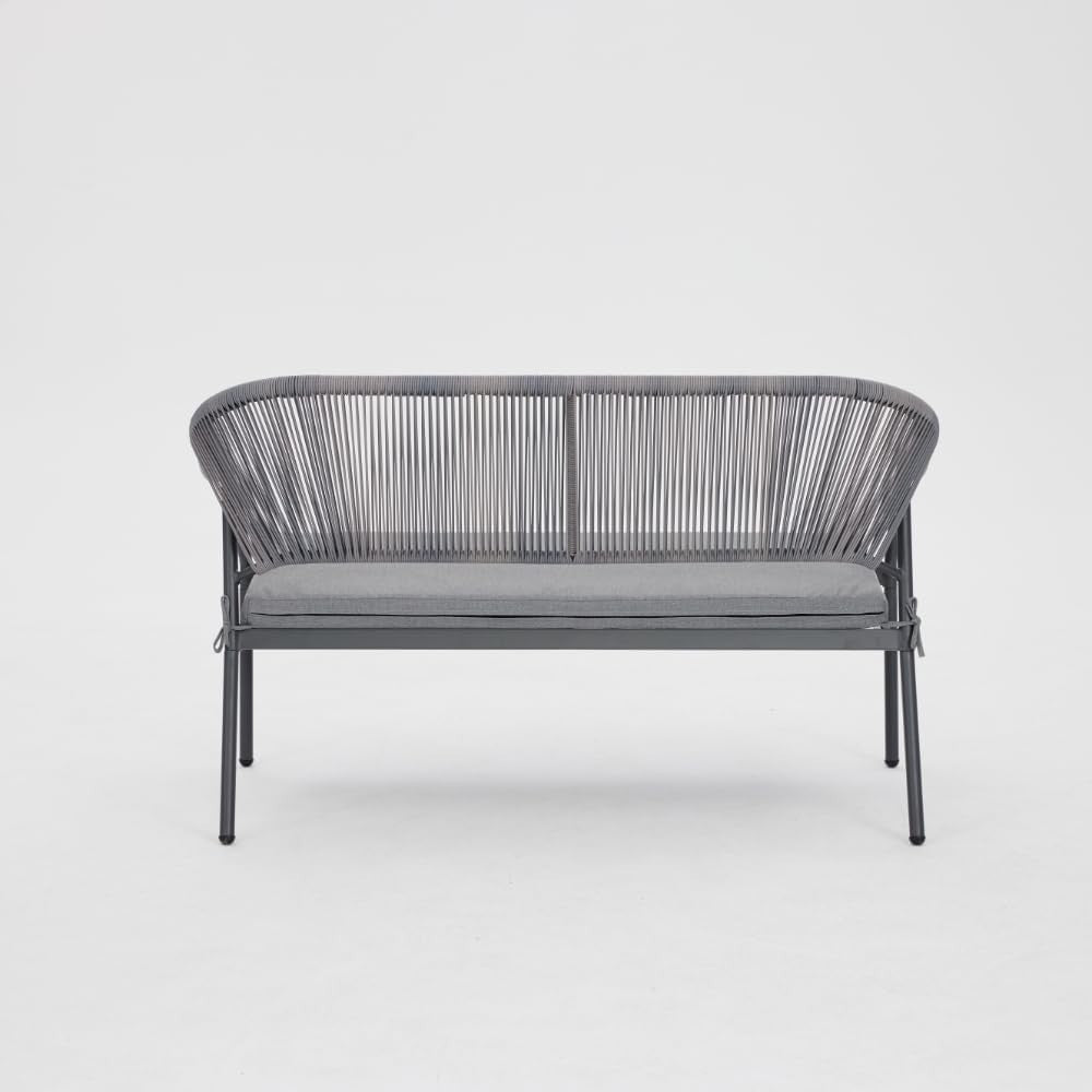 4 Seater Garden Rope Lounge Set Grey Wicker Chairs Sofa & Glass Table