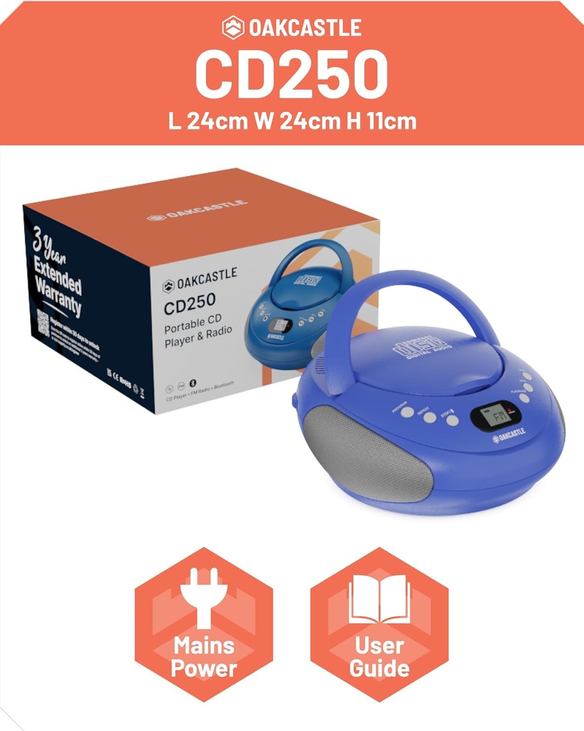 Portable Bluetooth CD Boombox FM Radio Stereo Player LED Display Blue
