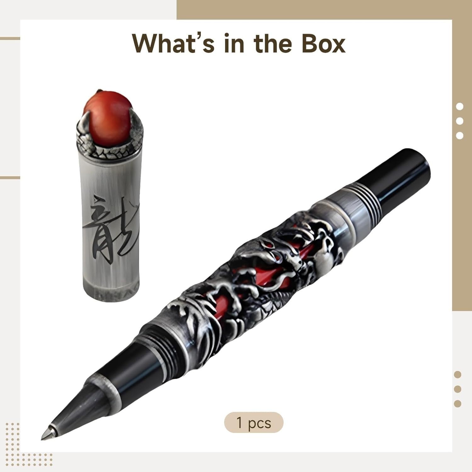 Dragon Fountain Pen Red Grey Metal Luxury Carved Smooth Writing Gift
