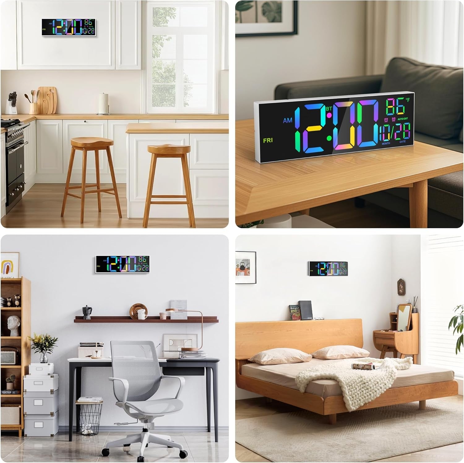 16.5" Large Digital Wall Clock RGB LED Display Temp Date Alarm Remote Sync