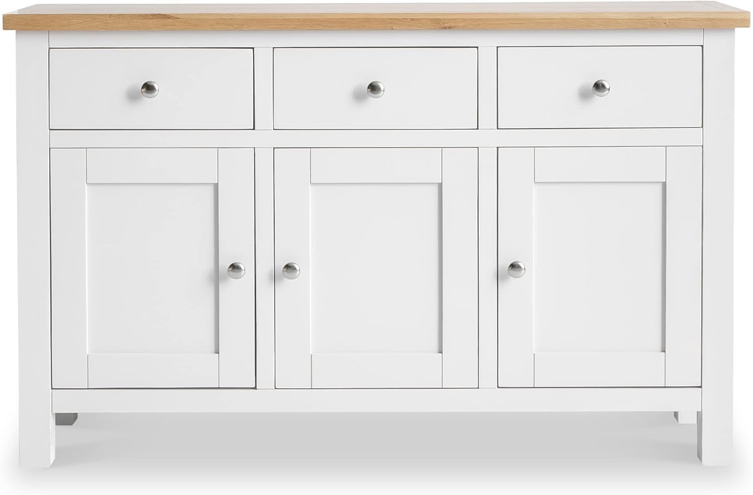 White Solid Wood Sideboard Cabinet 3 Doors 3 Drawers Large Storage Cupboard