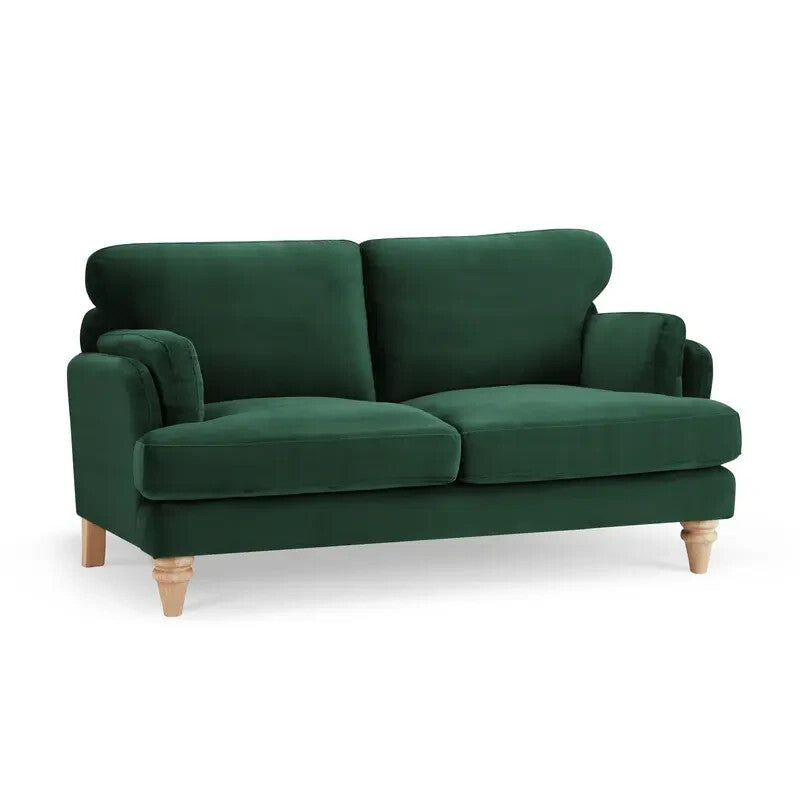 Luxury Green Velvet 2 Seater Sofa Modern Deep Seat Cushions Solid Wood Legs