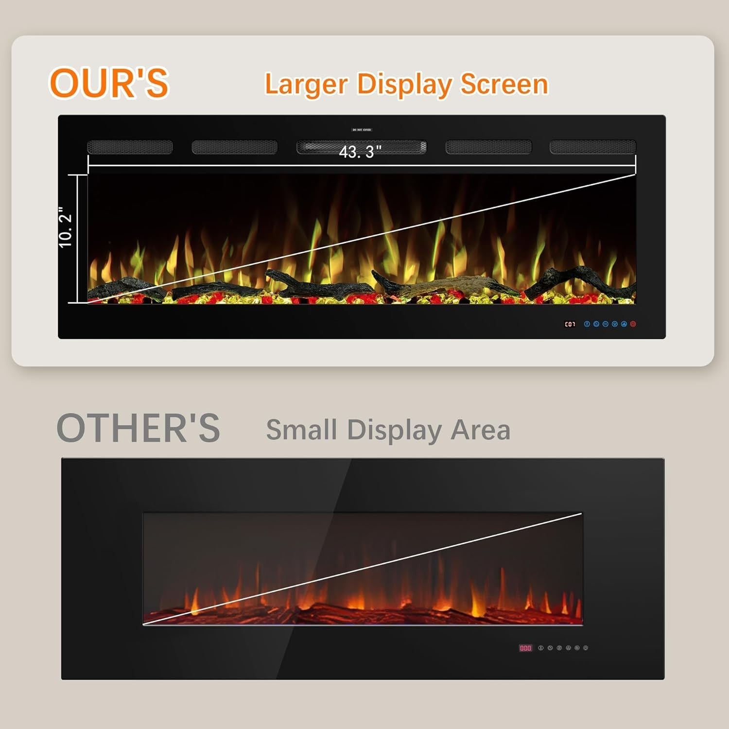 122cm WiFi Electric Fireplace Insert Recessed Wall Mount, Adjustable Flame