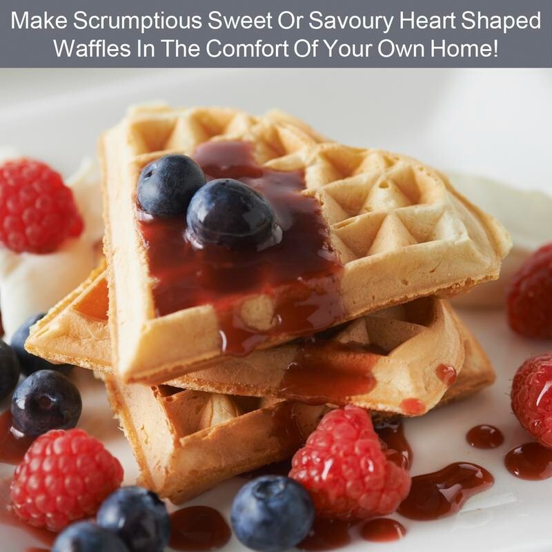 Heart Shaped Waffle Maker 1000W Non-Stick Plates Global Gizmos Belgian Sweet