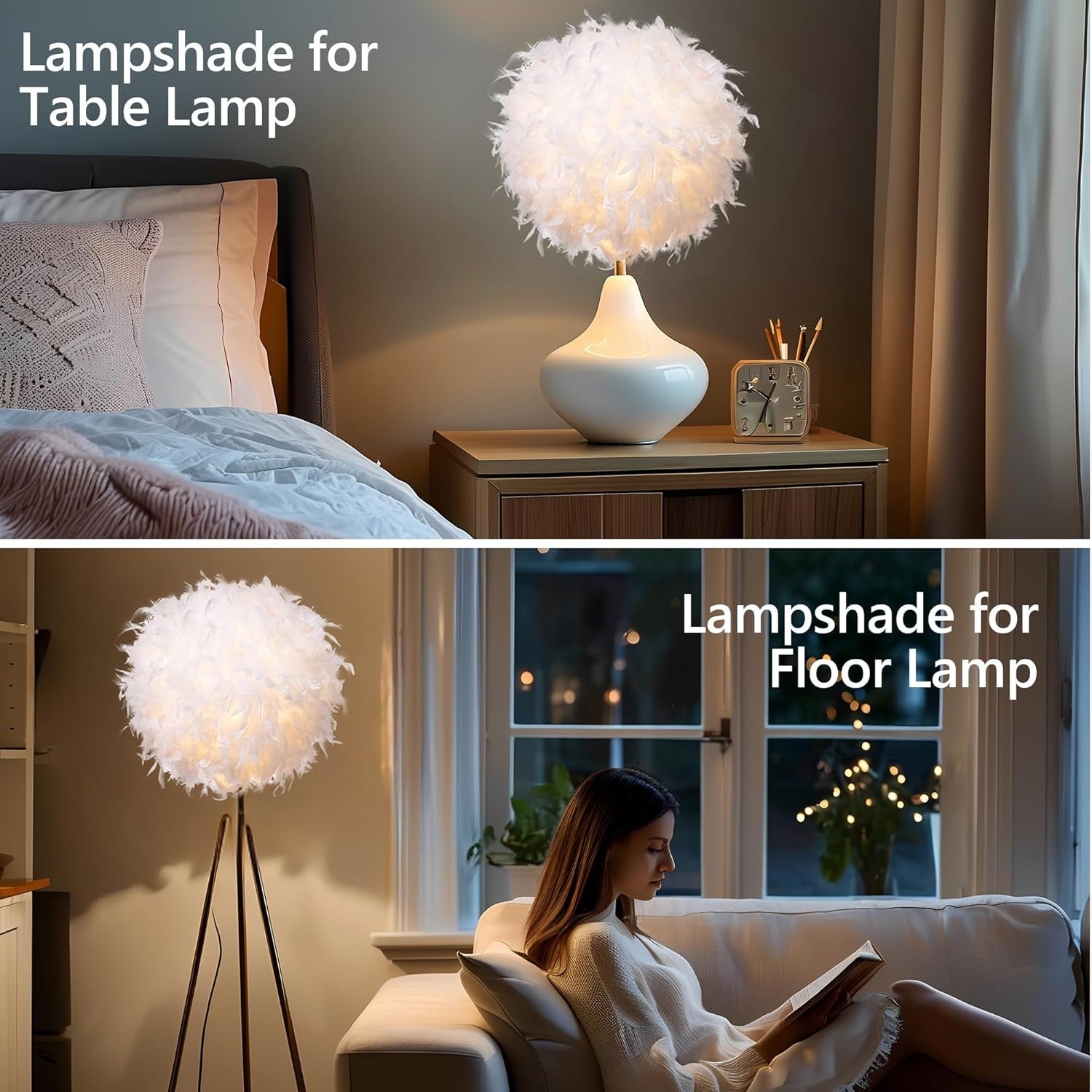 White Feather Lamp Shade 40cm Ceiling Pendant Fluffy Lampshade Decor
