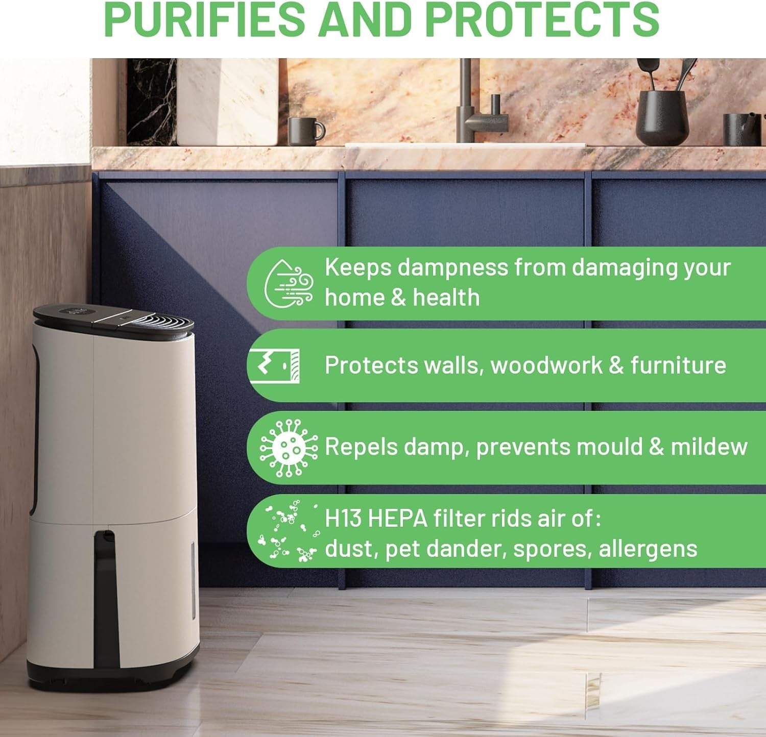 Large Home 25L Dehumidifier with HEPA Air Purifier Quiet Low Energy