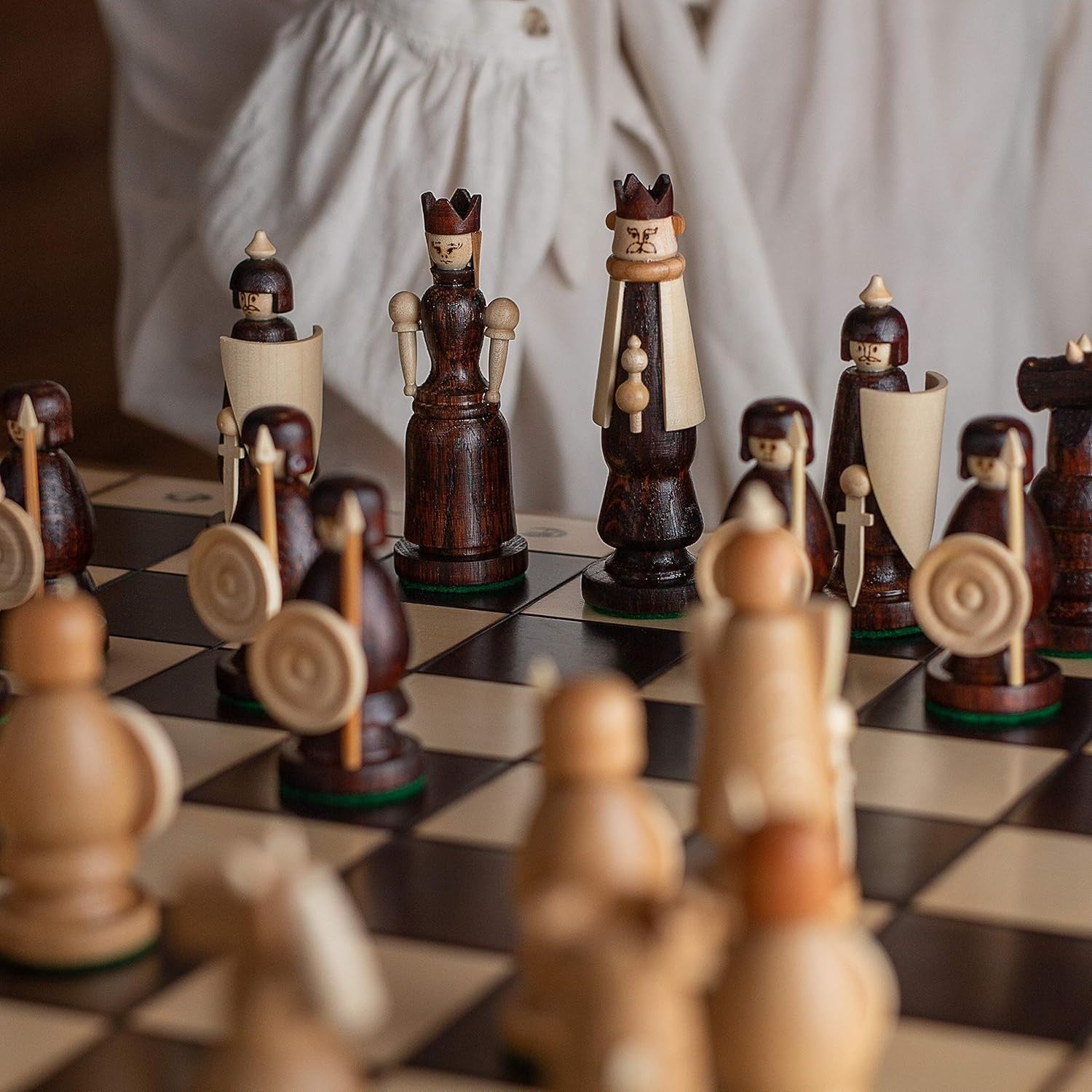 Luxury 22" Medieval Wooden Chess Set Hand Carved Pieces Foldable Board