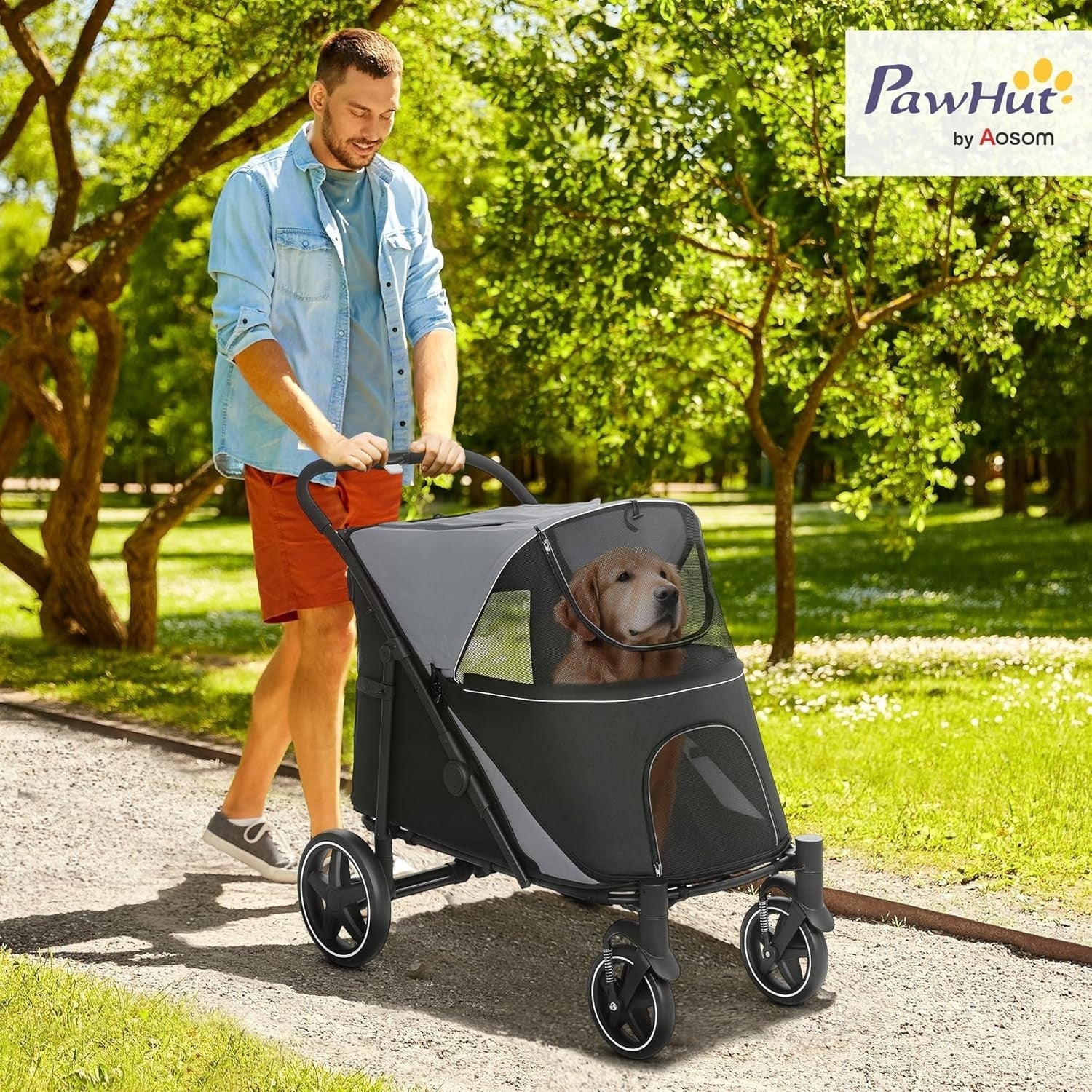 2‑in‑1 Twin Pram Foldable Double Pushchair Reversible Black
