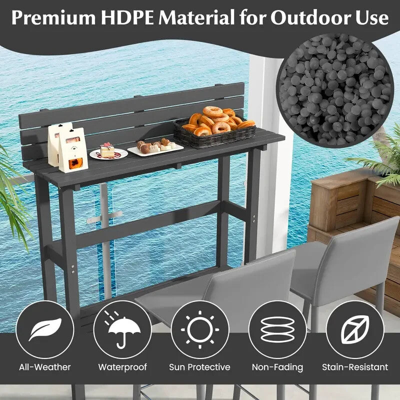 Outdoor Bar-Height Patio Counter Table 122 cm | Double-Shelf HDPE Pub Bench