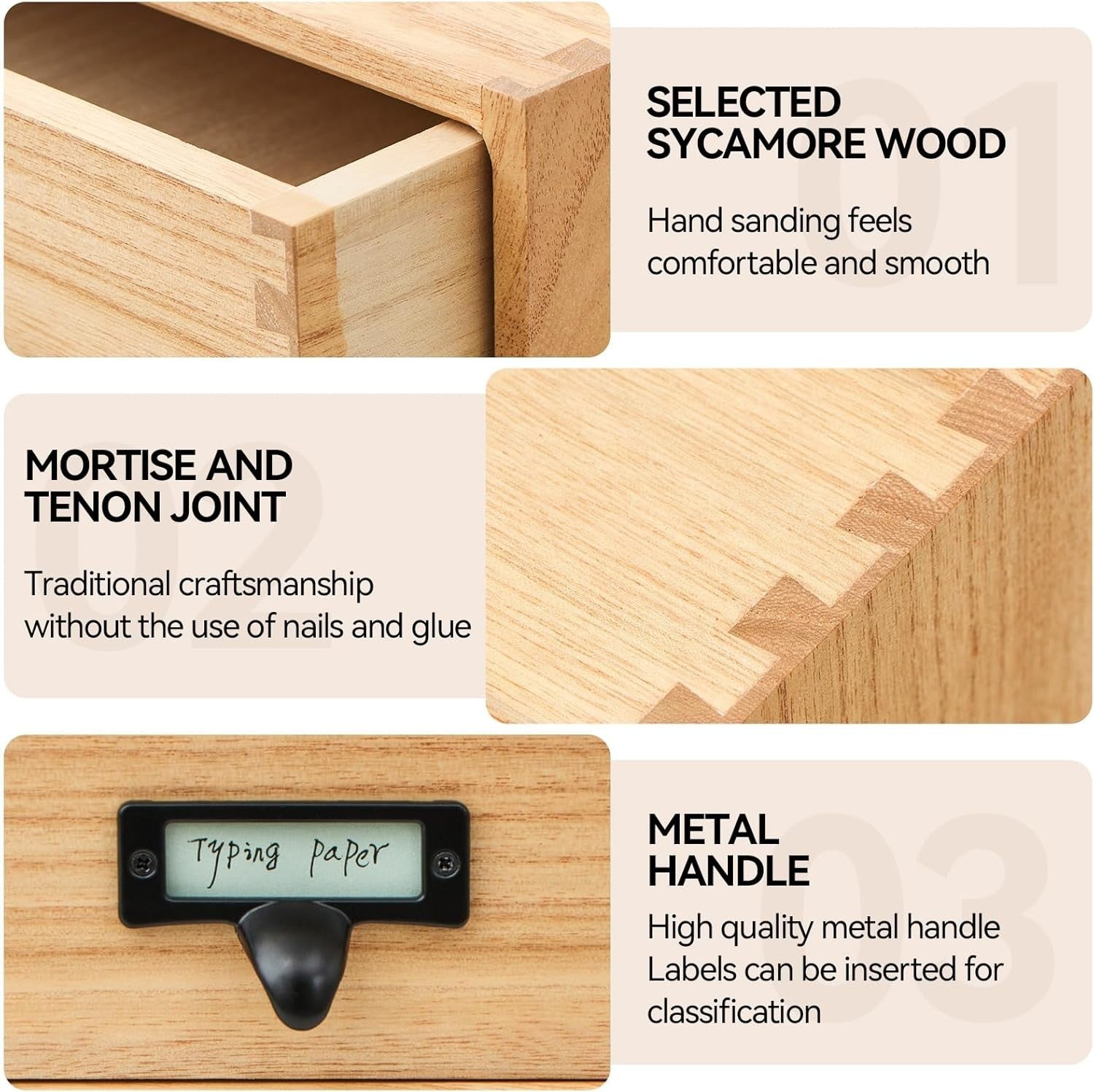 Natural Wood Desktop File Organizer 4 Drawer 35cm Printer Stand