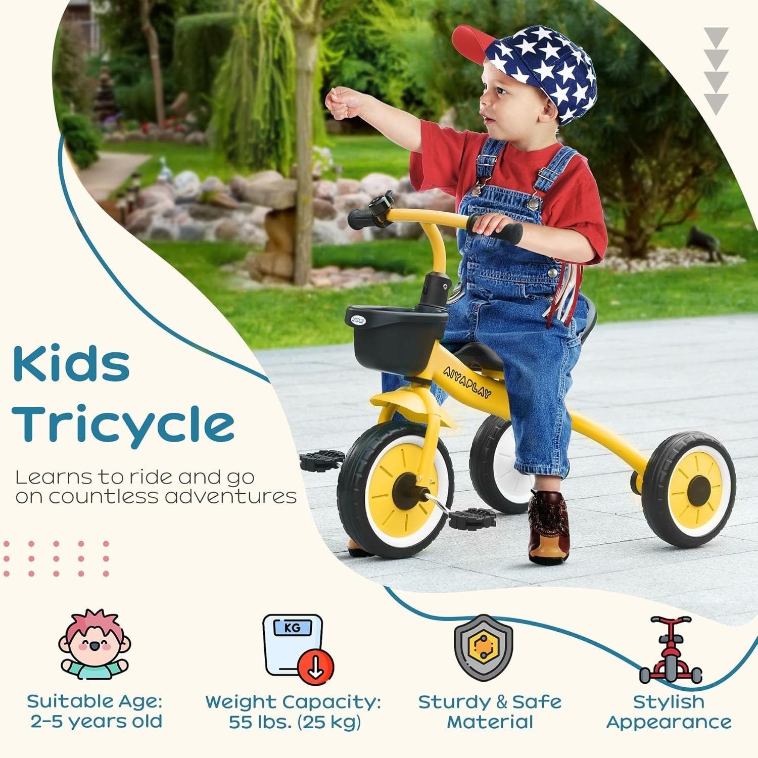 Kids Tricycle with Basket Bell Adjustable Seat Toddler Trike Age 2-5
