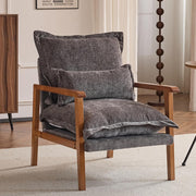 Mid-Century Modern Wooden Armchair with Cushioned Seat & Lumbar Pillow Grey