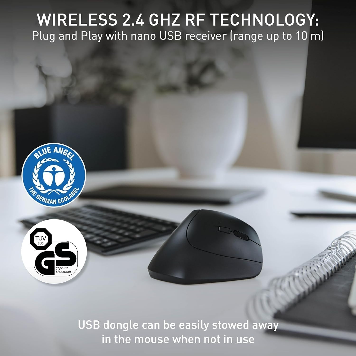 Ergonomic Vertical Wireless Mouse 1200 DPI 2.4GHz Comfort Grip
