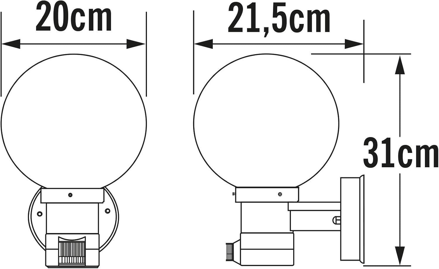 Motion Sensor Outdoor Wall Light PIR E27 IP44 Black Garden Lamp Glass