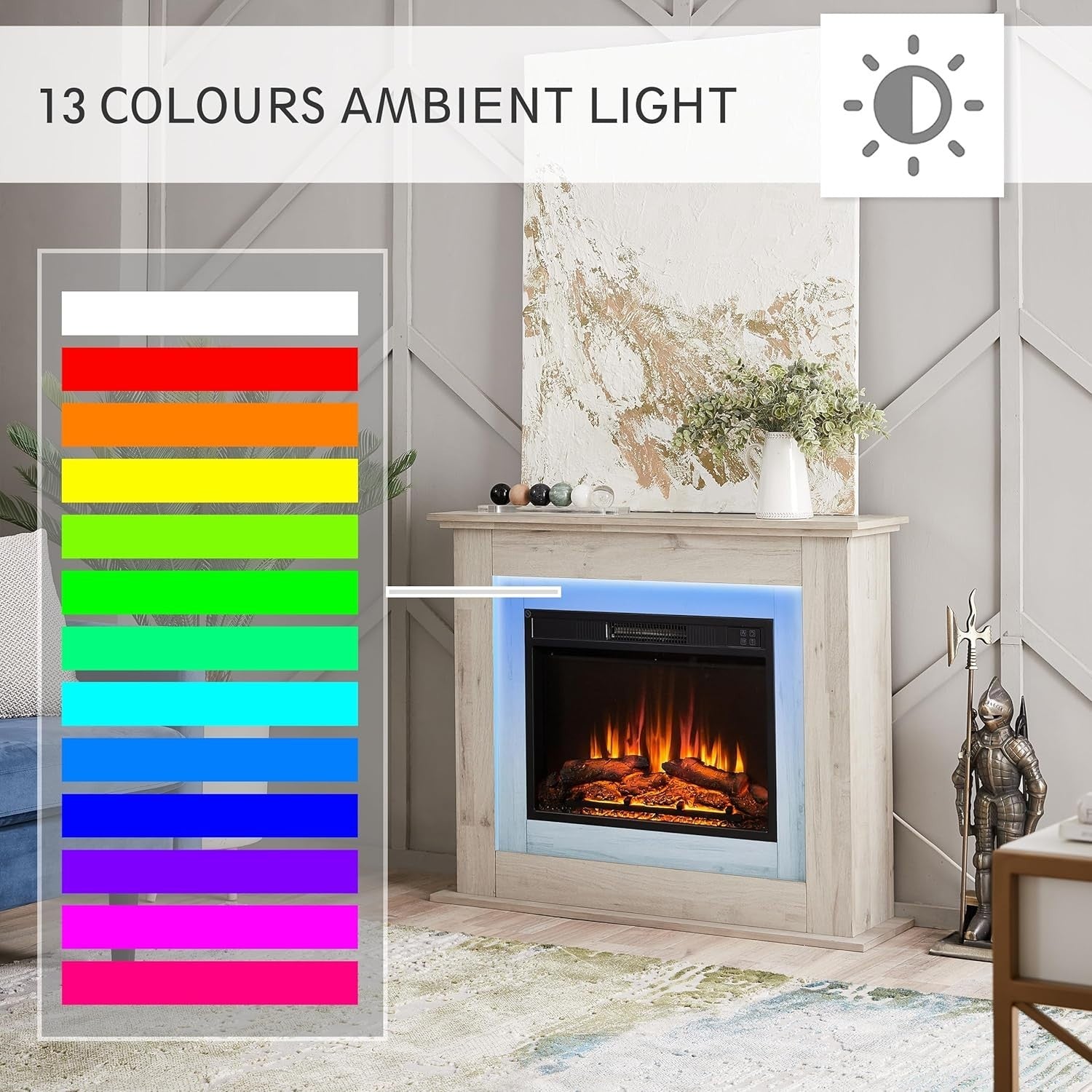 50" Electric Fireplace Heater 2000W Freestanding Realistic Flame LED