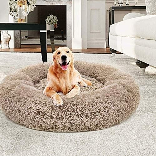 XXXL 120cm Calming Donut Dog Bed Washable Non Slip Brown