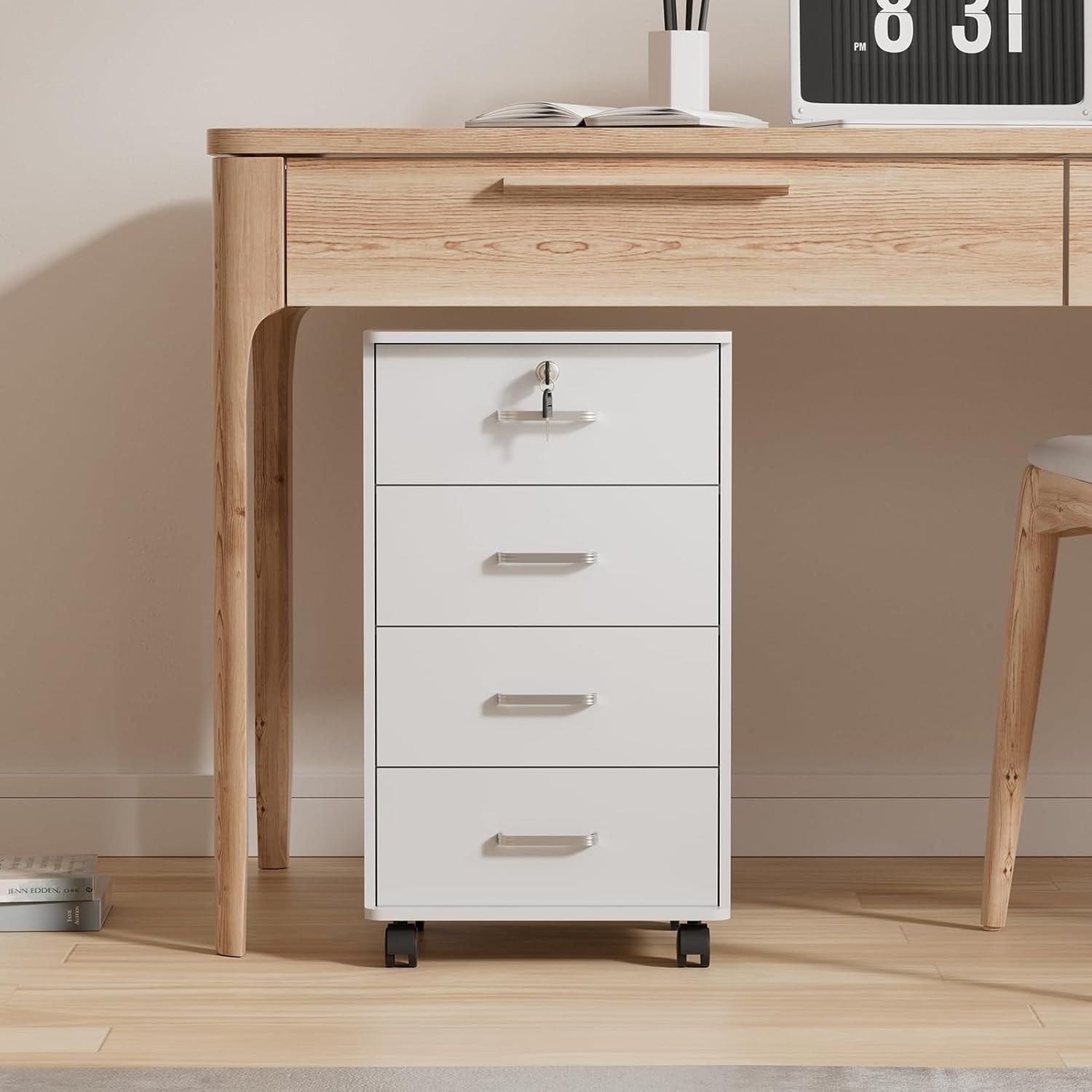 Mobile 4 Drawer File Cabinet Lockable Under Desk A4 Letter White