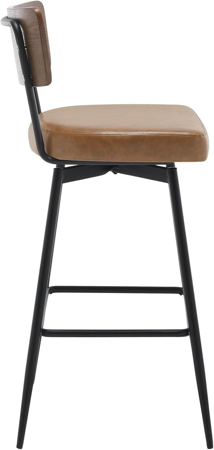 Swivel Bar Stools Set of 2 PU Leather Wood Back 65cm Seat