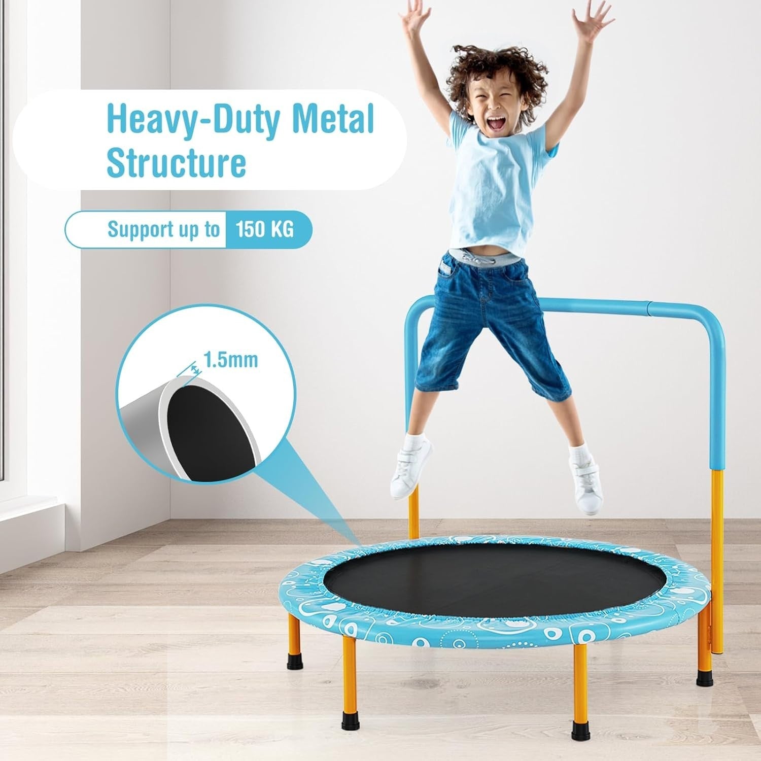 36'' Kids Mini Trampoline with Foam Handle Foldable Indoor Outdoor