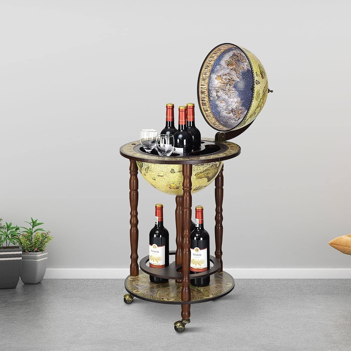 Vintage Globe Bar Drinks Cabinet on Wheels Wine Storage Table Mini Bar