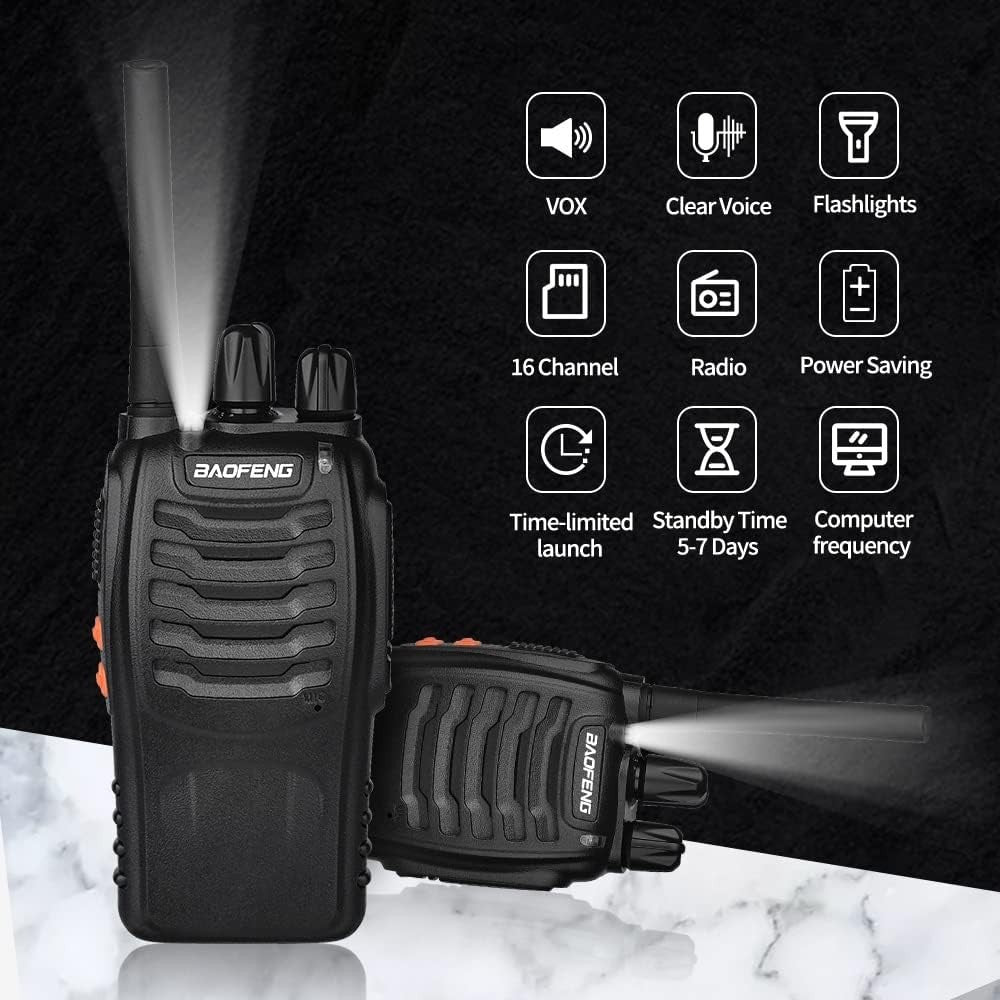 Long Range Walkie Talkies 16 Channel w Headset LED Torch 2 Pack