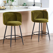 Counter Bar Stools Set of 2 | Green Chenille L-Shaped Dining Chairs