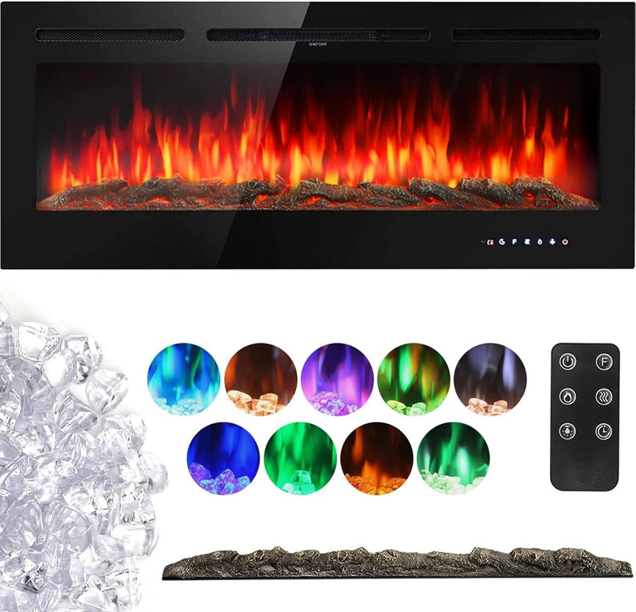 50" LED Wall Mounted Electric Fireplace Insert Flame Heater Remote