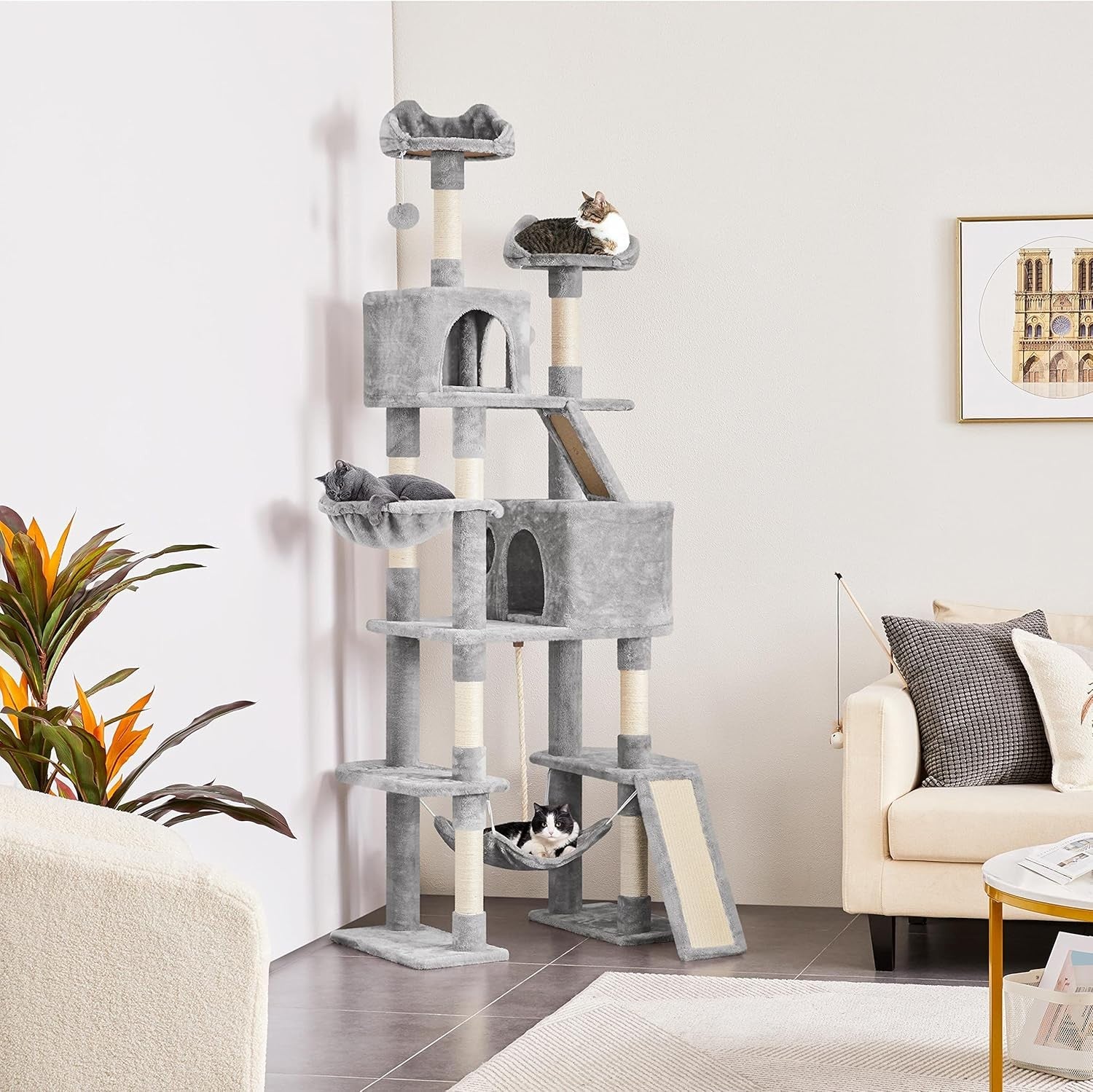 Extra Tall Cat Tree Tower 209cm Multi Level Condos Hammock Ladder Play