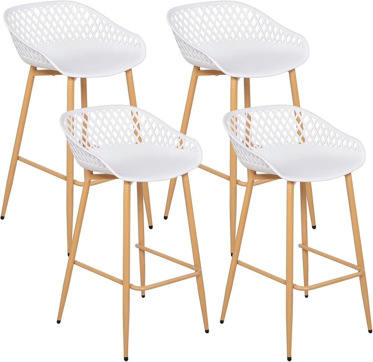 White Polypropylene Bar Stools Set of 4 with Backrest Footrest 68cm Seat Height