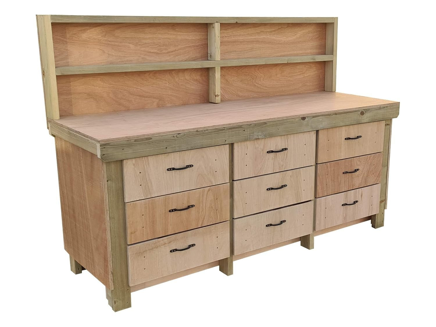 8ft Heavy Duty Wooden Workbench Tool Cabinet with Back Panel & Drawers
